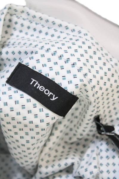 Theory Mens Cotton Geometric Print Button Up Shirt White Size XL
