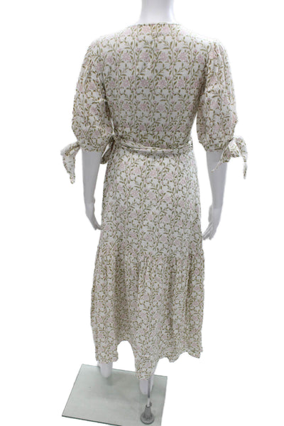Hannah Womens Wrap Dress White Floral V-Neck Tie Waist Half Sleeve Size S