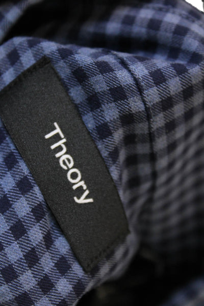 Theory Mens Cotton Checkered Button Up Shirt Blue Size L