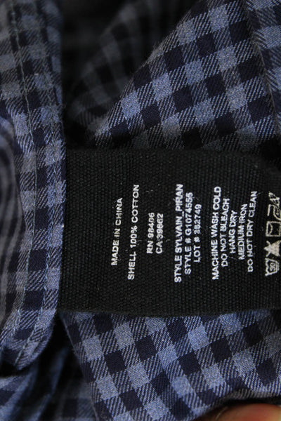 Theory Mens Cotton Checkered Button Up Shirt Blue Size L