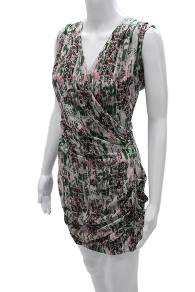 IRO Women Wrap Dress Multicolor V-Neck Sleeveless Abstract Mini Size 2
