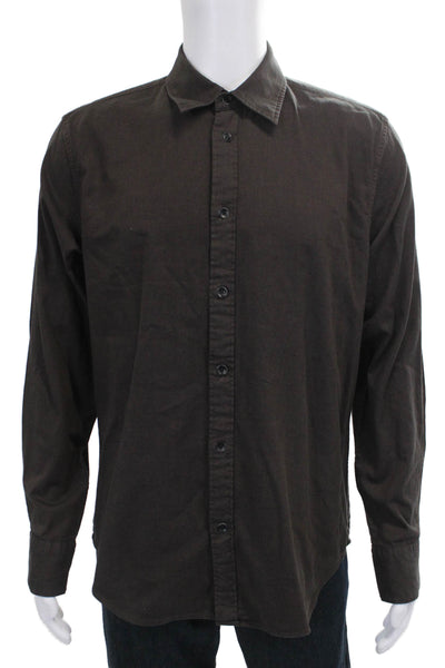Rag & Bone Mens Cotton Solid Button Up Shirt Brown Size L