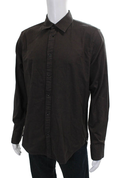 Rag & Bone Mens Cotton Solid Button Up Shirt Brown Size L