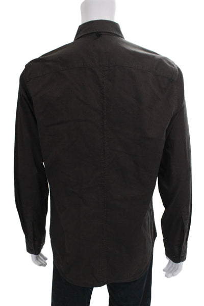 Rag & Bone Mens Cotton Solid Button Up Shirt Brown Size L