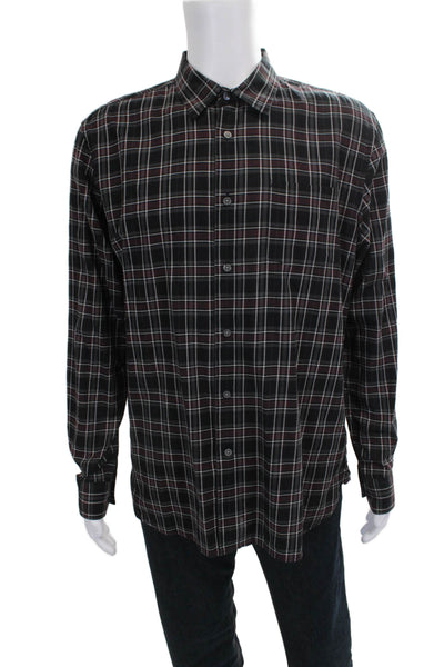 John Varvatos Star USA Mens Cotton Plaid Button Up Shirt Black Size L