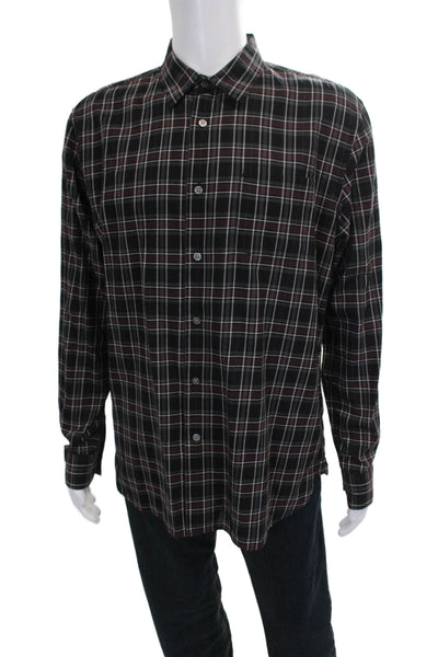 John Varvatos Star USA Mens Cotton Plaid Button Up Shirt Black Size L