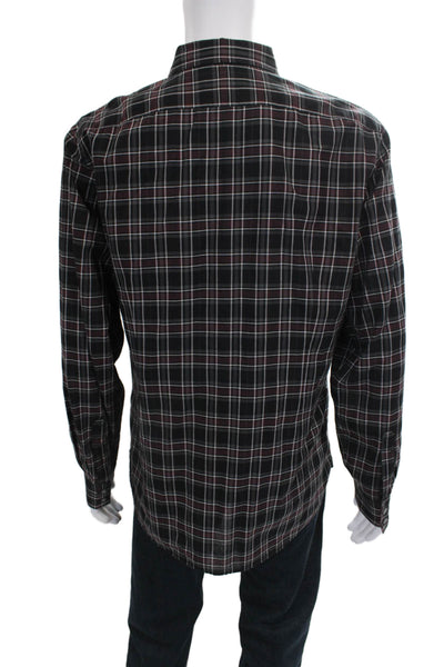 John Varvatos Star USA Mens Cotton Plaid Button Up Shirt Black Size L