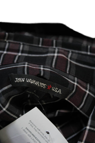 John Varvatos Star USA Mens Cotton Plaid Button Up Shirt Black Size L