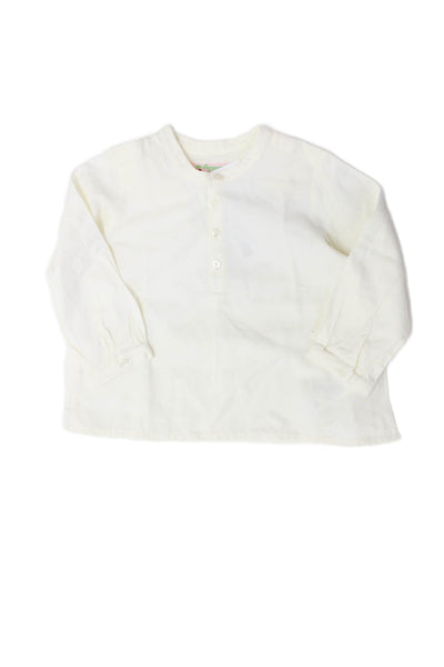 Bonpoint Girls Long Sleeve Half Button Crew Neck Shirt White Size 12M