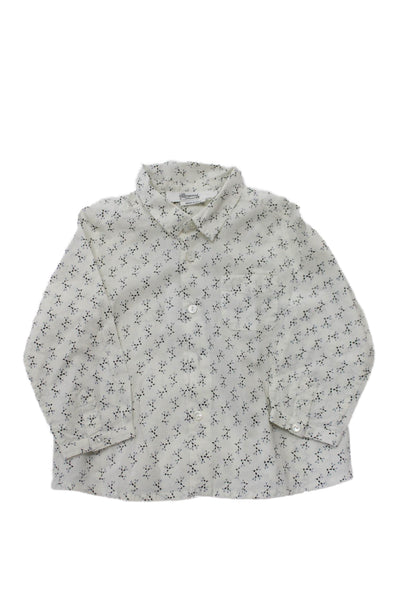 Bonpoint Girls Button Front Collared Printed Shirt White Cotton Size 12 Months