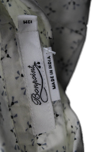 Bonpoint Girls Button Front Collared Printed Shirt White Cotton Size 12 Months