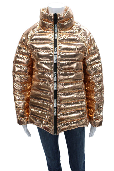 Ienki Ienki Women Gold Puffer Jacket Zip Long Sleeve Size S