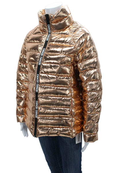 Ienki Ienki Women Gold Puffer Jacket Zip Long Sleeve Size S