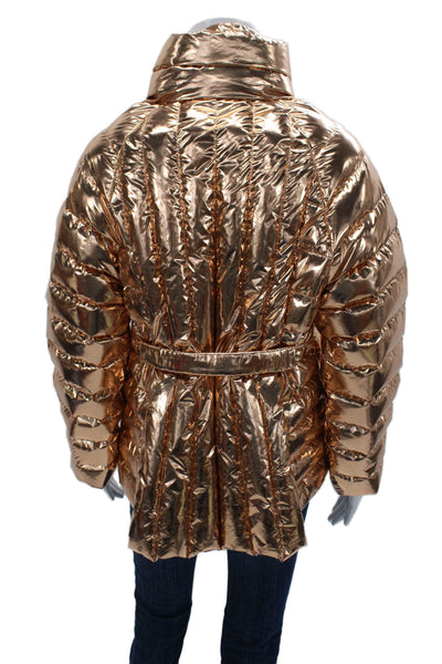 Ienki Ienki Women Gold Puffer Jacket Zip Long Sleeve Size S