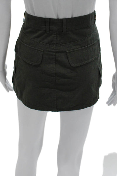 Zara Women Green Cotton Cargo Mini Skirt Button Solid Spring Size M