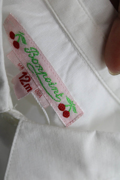 Bonpoint Girls Button Front Long Sleeve Collared Pocket Shirt White Size 12M