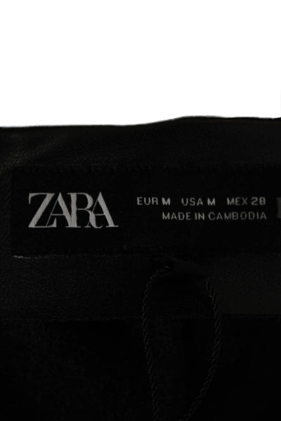 Zara Women Mini Skirt Black Polyurethane Zip Closure Size M