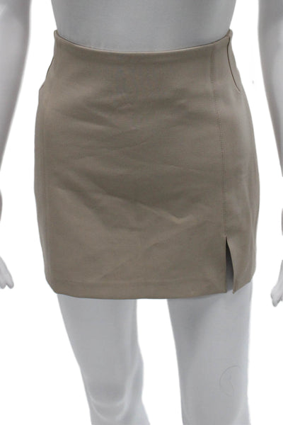 Zara Women Straight Pencil Skirt Beige Polyester Mini Zip Size M
