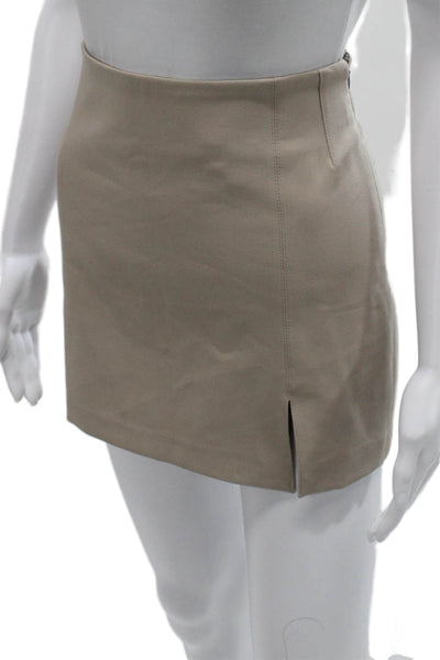 Zara Women Straight Pencil Skirt Beige Polyester Mini Zip Size M