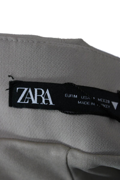 Zara Women Straight Pencil Skirt Beige Polyester Mini Zip Size M
