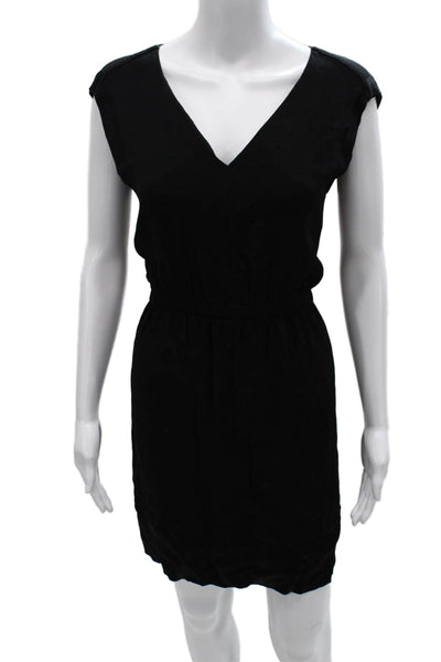 Sandro Women Black V Neck Sleeveless Shift Dress Knee Length Viscose Size 3