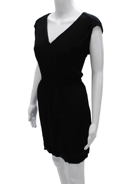 Sandro Women Black V Neck Sleeveless Shift Dress Knee Length Viscose Size 3