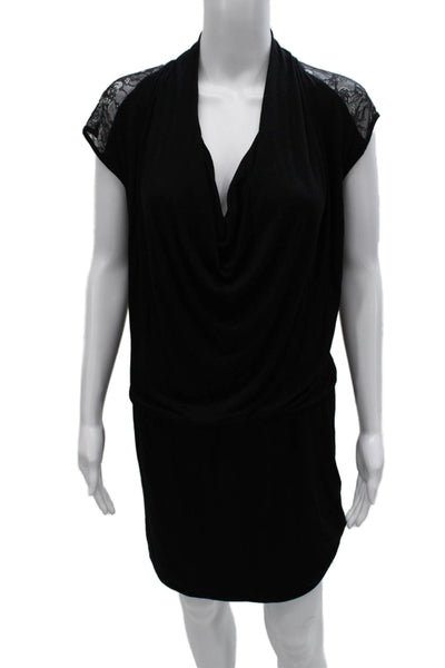 Maje Womens Mini Cowl Neck Knee Length Black Viscose Dress Short Sleeve Size 2