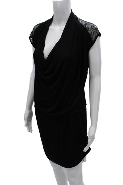 Maje Womens Mini Cowl Neck Knee Length Black Viscose Dress Short Sleeve Size 2