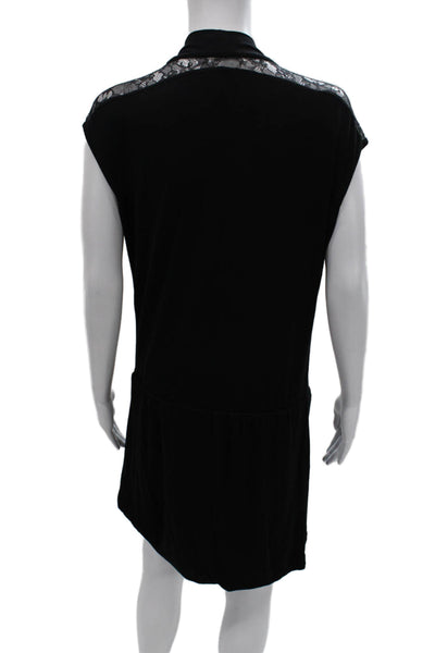 Maje Womens Mini Cowl Neck Knee Length Black Viscose Dress Short Sleeve Size 2