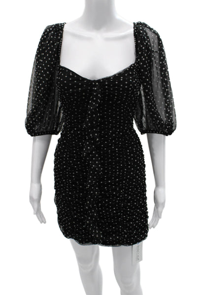 Zara Women Bodycon Black Square Neck Half Sleeve Zip Knee Dress Size L