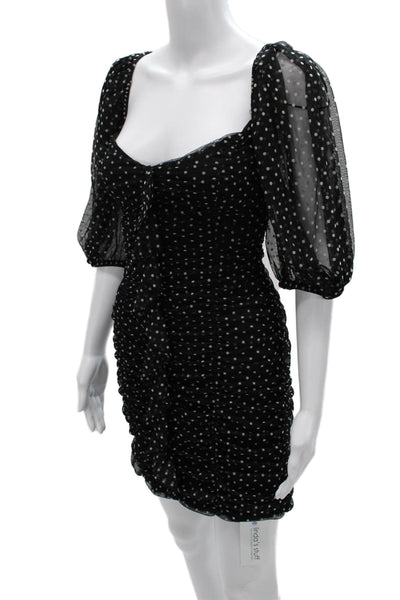 Zara Women Bodycon Black Square Neck Half Sleeve Zip Knee Dress Size L