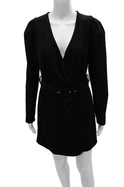 Zara Women Wrap Dress Black V Neck Long Sleeve Knee Length Tie Size L