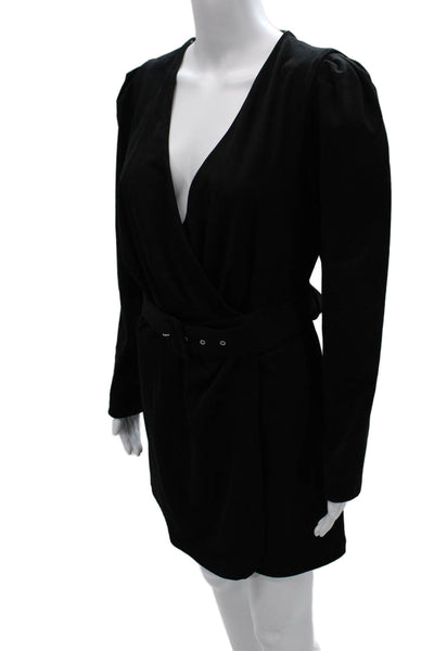 Zara Women Wrap Dress Black V Neck Long Sleeve Knee Length Tie Size L