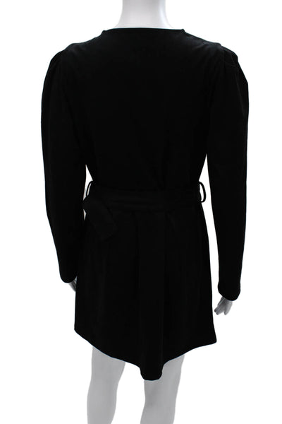 Zara Women Wrap Dress Black V Neck Long Sleeve Knee Length Tie Size L