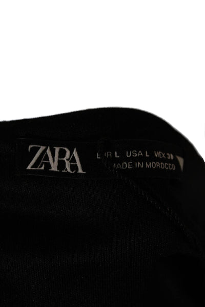 Zara Women Wrap Dress Black V Neck Long Sleeve Knee Length Tie Size L