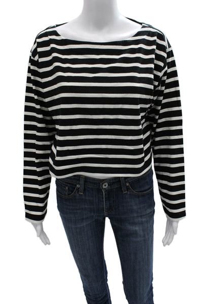 J Crew Womens Cropped Striped Boat Neck Cotton Long Sleeve T-Shirt Size S