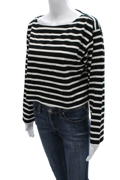J Crew Womens Cropped Striped Boat Neck Cotton Long Sleeve T-Shirt Size S
