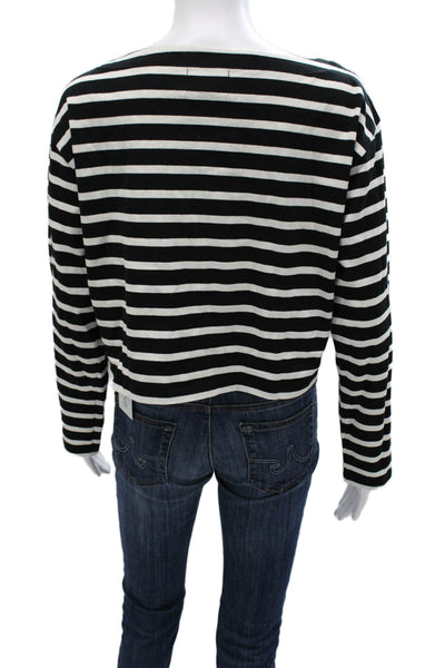 J Crew Womens Cropped Striped Boat Neck Cotton Long Sleeve T-Shirt Size S