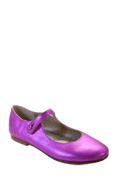 Bonpoint Girls Single Strap Metallic Leather Mary Jane Ballet Flats Pink Size 33