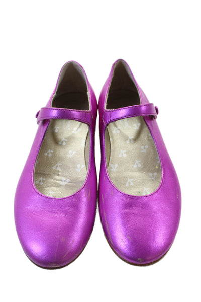 Bonpoint Girls Single Strap Metallic Leather Mary Jane Ballet Flats Pink Size 33