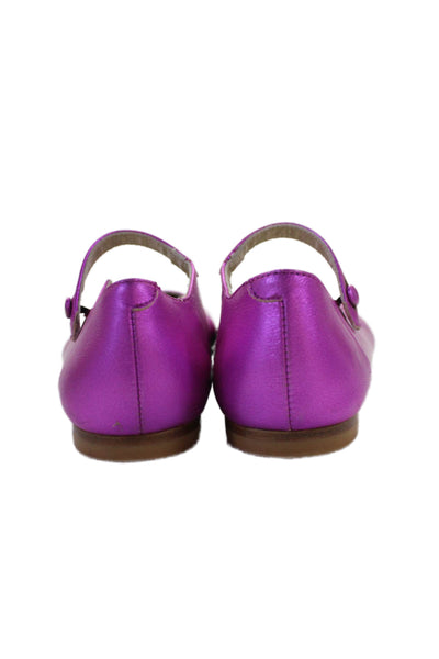 Bonpoint Girls Single Strap Metallic Leather Mary Jane Ballet Flats Pink Size 33
