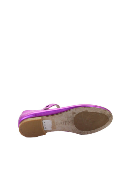 Bonpoint Girls Single Strap Metallic Leather Mary Jane Ballet Flats Pink Size 33