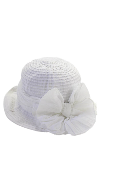 Grevi Girls Ruffled Bow Detail Bucket Hat White Cotton Size 50cm