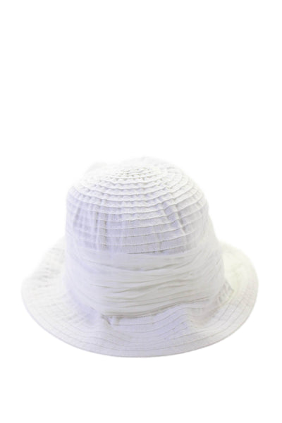Grevi Girls Ruffled Bow Detail Bucket Hat White Cotton Size 50cm