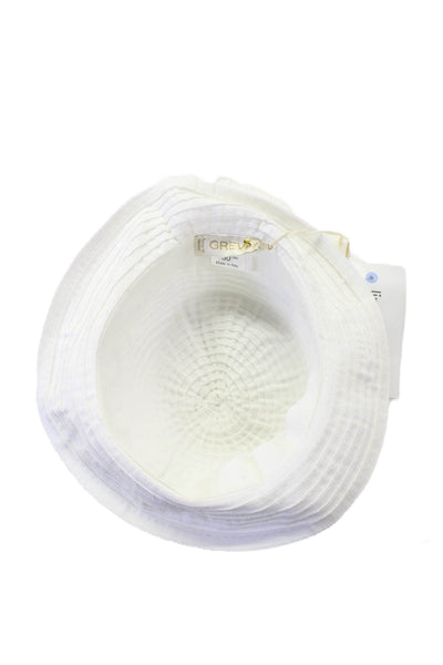 Grevi Girls Ruffled Bow Detail Bucket Hat White Cotton Size 50cm
