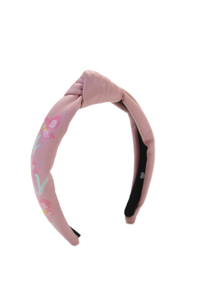 Lele Sadoughi Womens Pink Faux Leather Floral Painted Knotted Headband