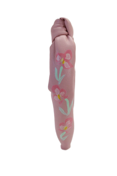 Lele Sadoughi Womens Pink Faux Leather Floral Painted Knotted Headband