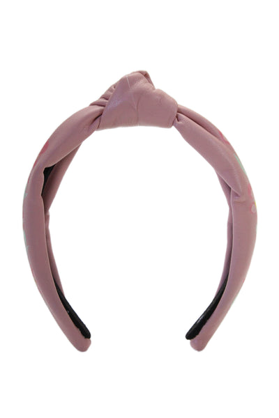 Lele Sadoughi Womens Pink Faux Leather Floral Painted Knotted Headband