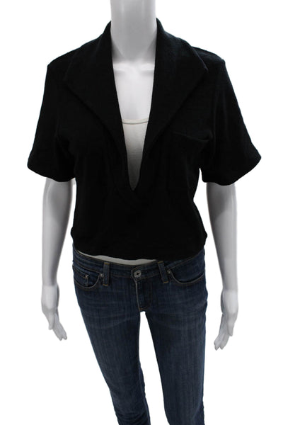 Johanna Ortiz Women Cropped Black Cotton Collared Short Sleeve T-Shirt Size XS