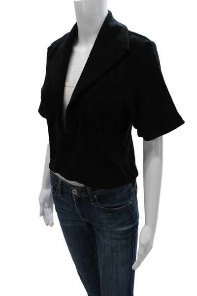 Johanna Ortiz Women Cropped Black Cotton Collared Short Sleeve T-Shirt Size XS